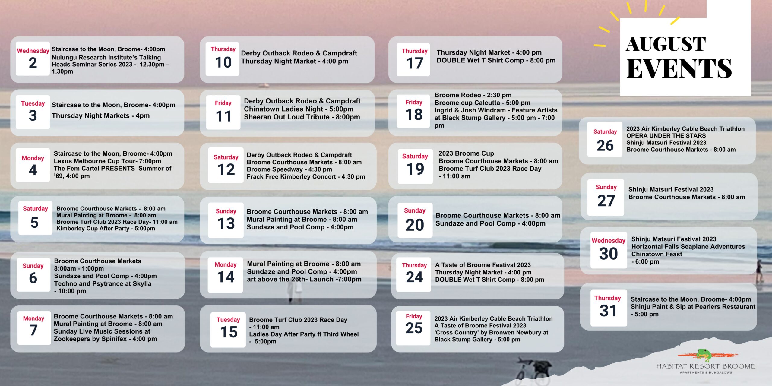 Broome August Event Calendar